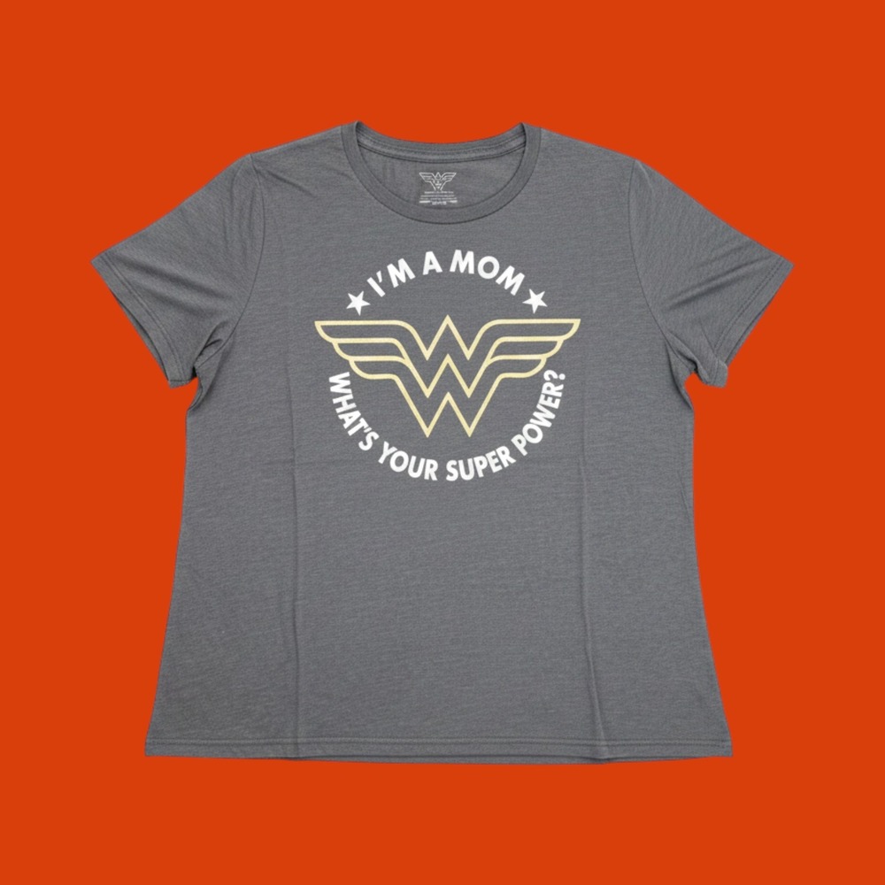 Wonder Woman Im A Mom Whats Your Super Power Graphic T-Shirt Gray Large L NEW